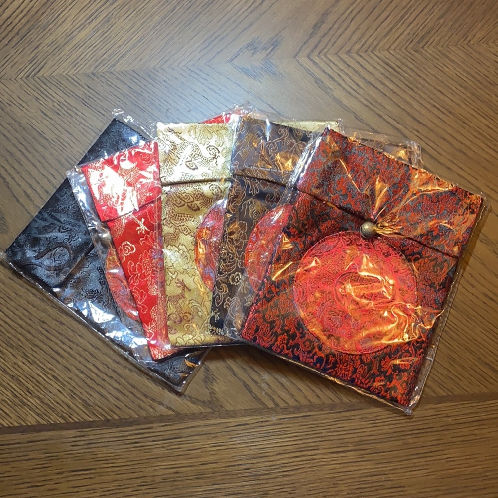 5 Unique Brocade Pouches with Brass Bell Closure